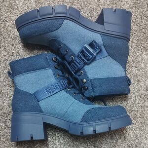 Stylish Blue Combat & Moto Winter Chunky Boots